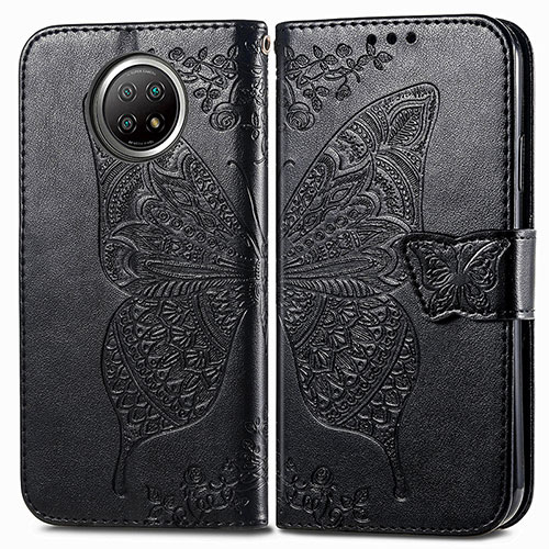 Leather Case Stands Butterfly Flip Cover Holder for Xiaomi Redmi Note 9 5G Black