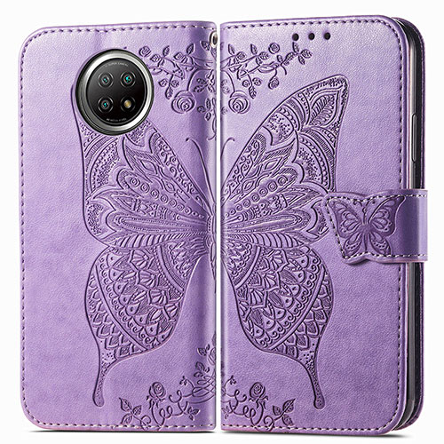 Leather Case Stands Butterfly Flip Cover Holder for Xiaomi Redmi Note 9 5G Clove Purple