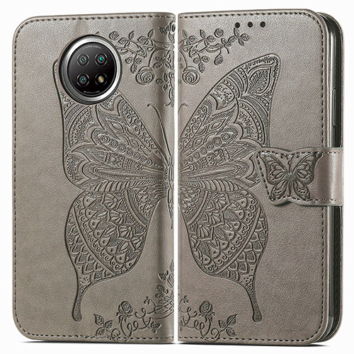 Leather Case Stands Butterfly Flip Cover Holder for Xiaomi Redmi Note 9 5G Gray