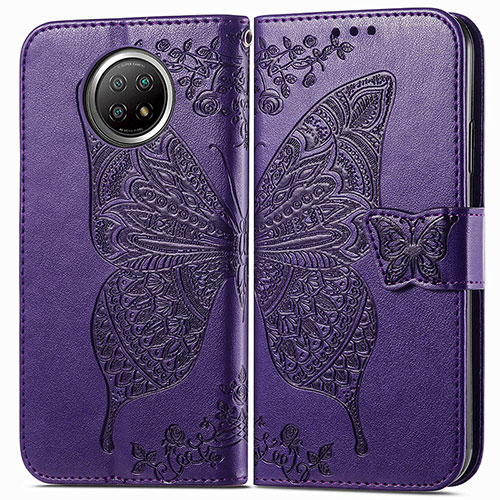 Leather Case Stands Butterfly Flip Cover Holder for Xiaomi Redmi Note 9 5G Purple