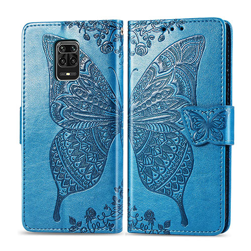 Leather Case Stands Butterfly Flip Cover Holder for Xiaomi Redmi Note 9S Blue