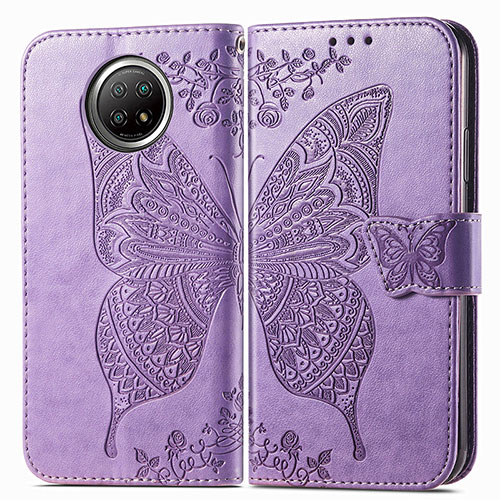 Leather Case Stands Butterfly Flip Cover Holder for Xiaomi Redmi Note 9T 5G Clove Purple