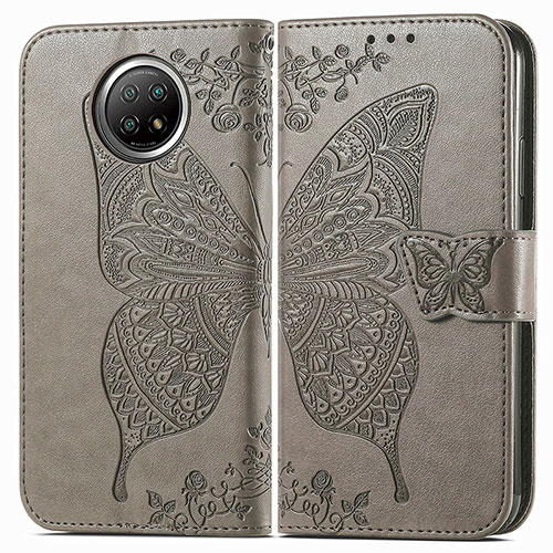 Leather Case Stands Butterfly Flip Cover Holder for Xiaomi Redmi Note 9T 5G Gray