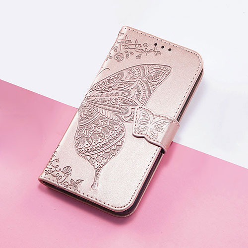 Leather Case Stands Butterfly Flip Cover Holder S01D for Google Pixel 7a 5G Rose Gold