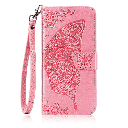 Leather Case Stands Butterfly Flip Cover Holder S01D for Huawei Honor 10X Lite Hot Pink