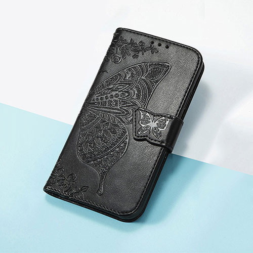 Leather Case Stands Butterfly Flip Cover Holder S01D for Huawei Honor 50 Lite Black