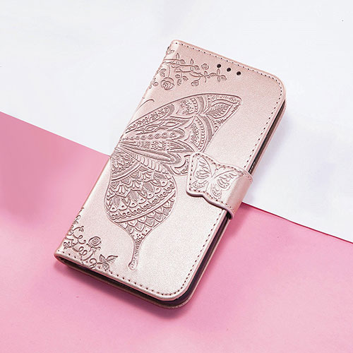 Leather Case Stands Butterfly Flip Cover Holder S01D for Huawei Honor 50 Lite Rose Gold