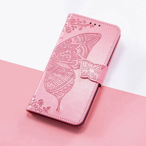 Leather Case Stands Butterfly Flip Cover Holder S01D for Huawei Honor 50 Pro 5G Hot Pink