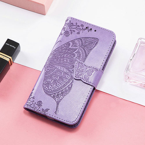 Leather Case Stands Butterfly Flip Cover Holder S01D for Huawei Honor 60 5G Clove Purple