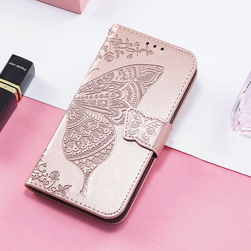 Leather Case Stands Butterfly Flip Cover Holder S01D for Huawei Honor 60 Pro 5G Rose Gold