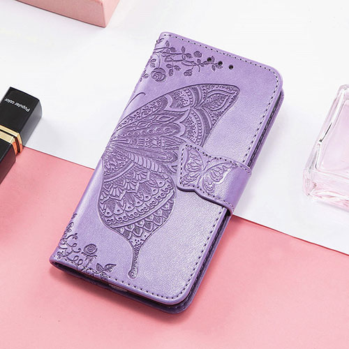 Leather Case Stands Butterfly Flip Cover Holder S01D for Huawei Honor 60 SE 5G Clove Purple