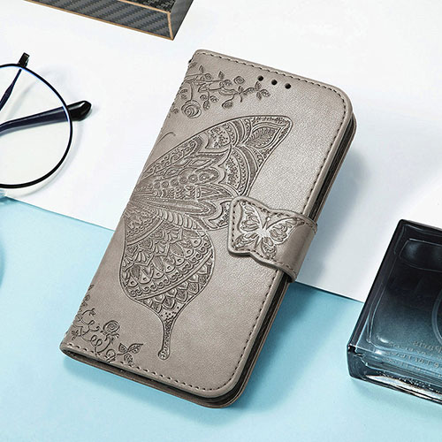 Leather Case Stands Butterfly Flip Cover Holder S01D for Huawei Honor 80 Pro 5G Gray