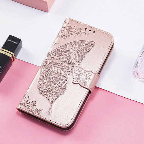 Leather Case Stands Butterfly Flip Cover Holder S01D for Huawei Honor 80 Pro 5G Rose Gold