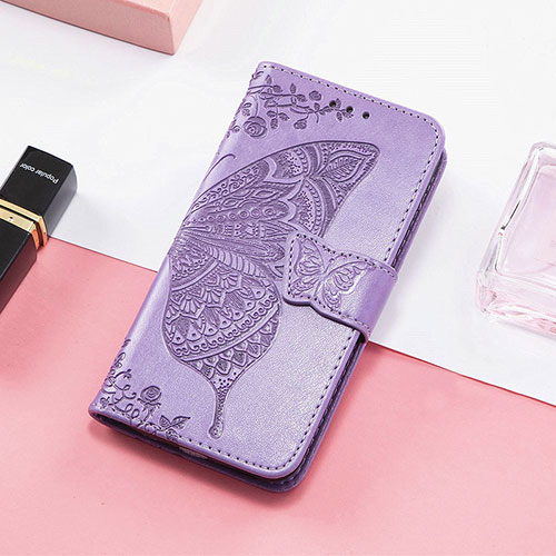 Leather Case Stands Butterfly Flip Cover Holder S01D for Huawei Honor 80 SE 5G Clove Purple