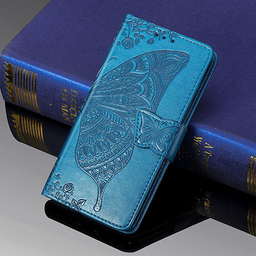 Leather Case Stands Butterfly Flip Cover Holder S01D for Samsung Galaxy S23 Ultra 5G Blue