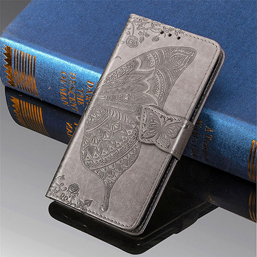 Leather Case Stands Butterfly Flip Cover Holder S01D for Samsung Galaxy S23 Ultra 5G Gray
