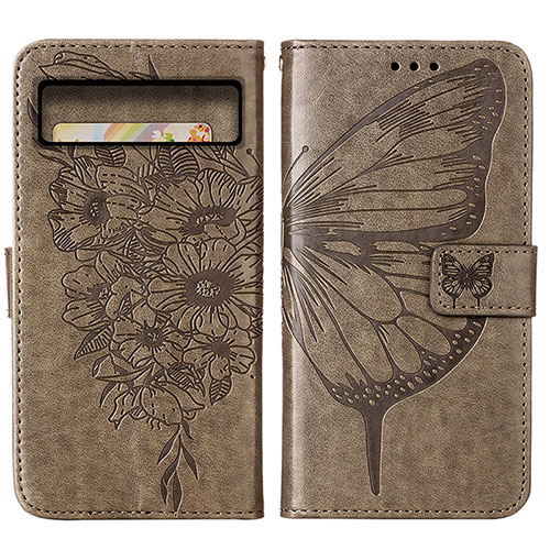 Leather Case Stands Butterfly Flip Cover Holder Y01B for Google Pixel 8 5G Gray