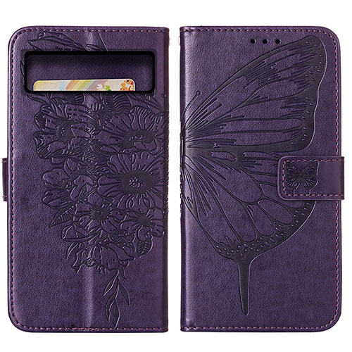 Leather Case Stands Butterfly Flip Cover Holder Y01B for Google Pixel 8 5G Purple