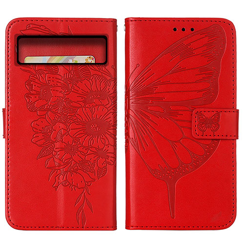 Leather Case Stands Butterfly Flip Cover Holder Y01B for Google Pixel 8 5G Red