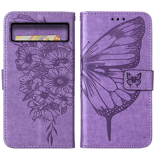 Leather Case Stands Butterfly Flip Cover Holder Y01B for Google Pixel 8 Pro 5G Clove Purple