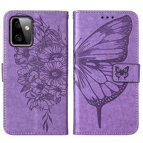 Leather Case Stands Butterfly Flip Cover Holder Y01B for Motorola Moto G Power 5G (2023) Clove Purple