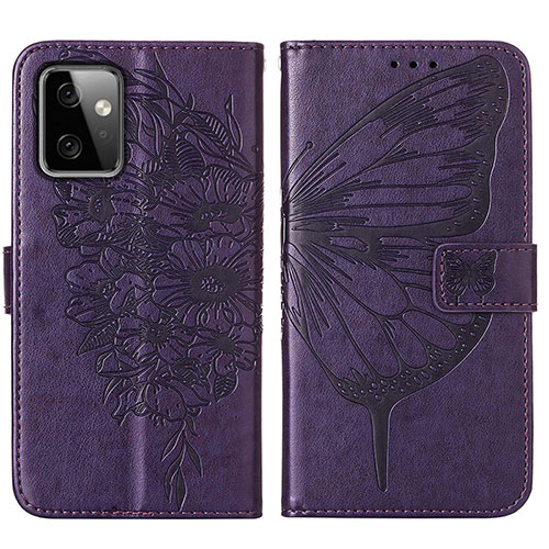 Leather Case Stands Butterfly Flip Cover Holder Y01B for Motorola Moto G Power 5G (2023) Purple