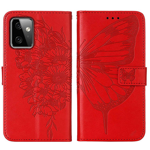 Leather Case Stands Butterfly Flip Cover Holder Y01B for Motorola Moto G Power 5G (2023) Red