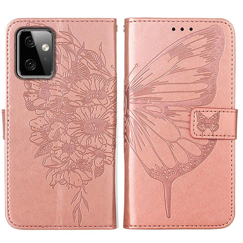 Leather Case Stands Butterfly Flip Cover Holder Y01B for Motorola Moto G Power 5G (2023) Rose Gold