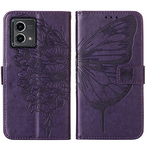 Leather Case Stands Butterfly Flip Cover Holder Y01B for Motorola Moto G Stylus (2023) 5G Purple