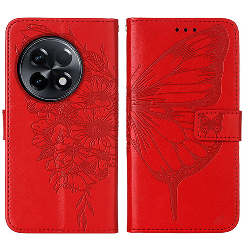 Leather Case Stands Butterfly Flip Cover Holder Y01B for OnePlus 11R 5G Red