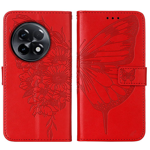 Leather Case Stands Butterfly Flip Cover Holder Y01B for OnePlus Ace 2 5G Red