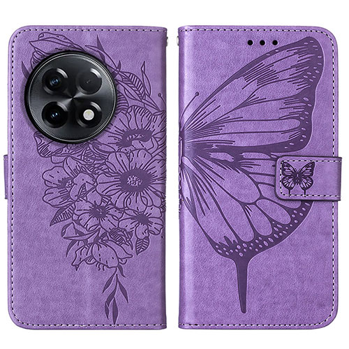 Leather Case Stands Butterfly Flip Cover Holder Y01B for OnePlus Ace 2 Pro 5G Clove Purple