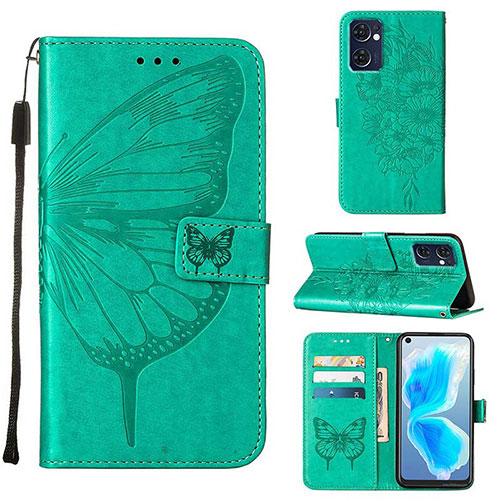 Leather Case Stands Butterfly Flip Cover Holder Y01B for OnePlus Nord CE 2 5G Green