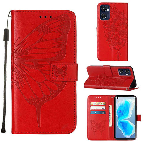 Leather Case Stands Butterfly Flip Cover Holder Y01B for OnePlus Nord CE 2 5G Red