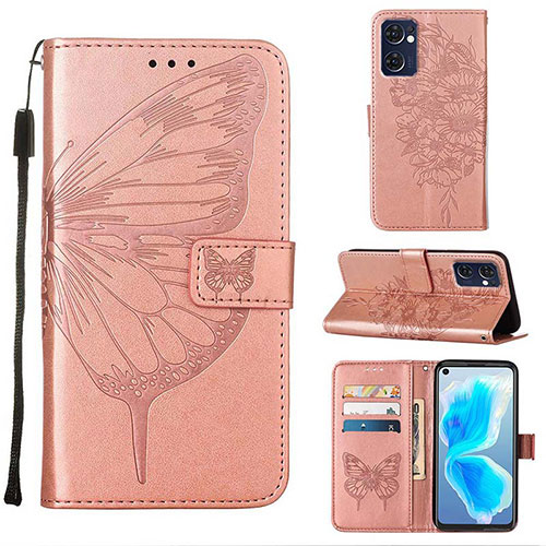 Leather Case Stands Butterfly Flip Cover Holder Y01B for OnePlus Nord CE 2 5G Rose Gold