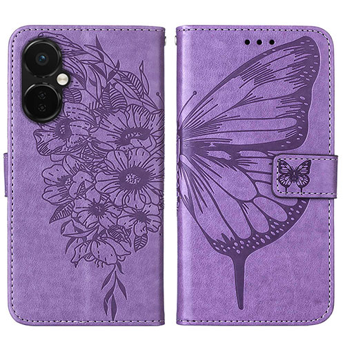 Leather Case Stands Butterfly Flip Cover Holder Y01B for OnePlus Nord CE 3 Lite 5G Clove Purple