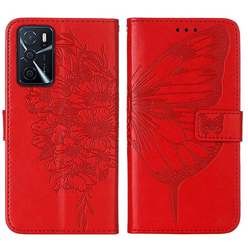 Leather Case Stands Butterfly Flip Cover Holder Y01B for Oppo A16s Red