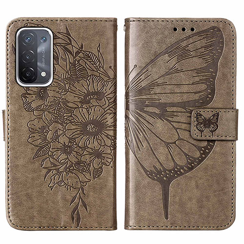 Leather Case Stands Butterfly Flip Cover Holder Y01B for Oppo A54 5G Gray