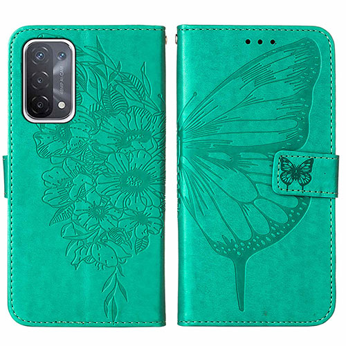 Leather Case Stands Butterfly Flip Cover Holder Y01B for Oppo A54 5G Green