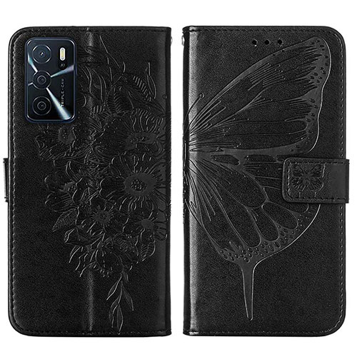 Leather Case Stands Butterfly Flip Cover Holder Y01B for Oppo A54s Black