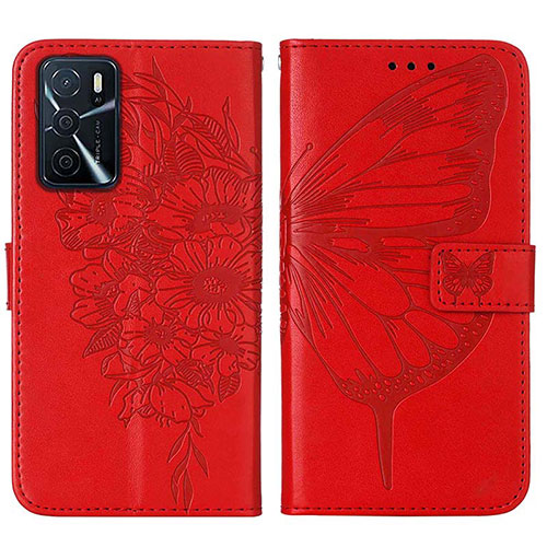 Leather Case Stands Butterfly Flip Cover Holder Y01B for Oppo A54s Red