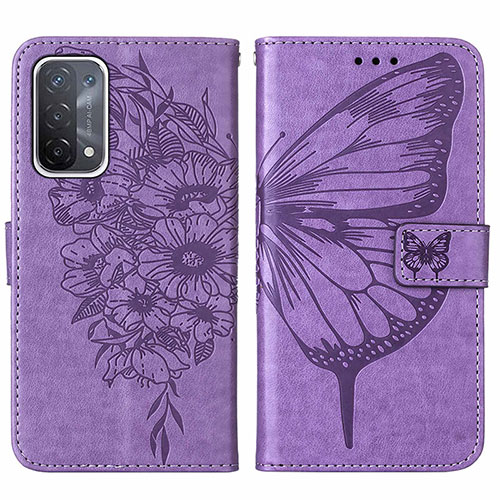 Leather Case Stands Butterfly Flip Cover Holder Y01B for Oppo A74 5G Clove Purple