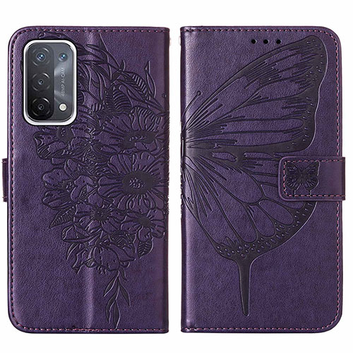 Leather Case Stands Butterfly Flip Cover Holder Y01B for Oppo A74 5G Purple
