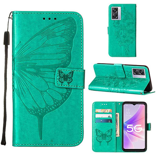 Leather Case Stands Butterfly Flip Cover Holder Y01B for Oppo A77 5G Green
