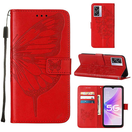 Leather Case Stands Butterfly Flip Cover Holder Y01B for Oppo A77 5G Red