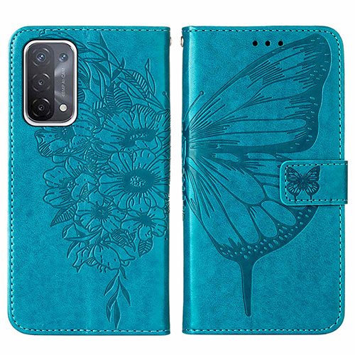 Leather Case Stands Butterfly Flip Cover Holder Y01B for Oppo A93 5G Blue