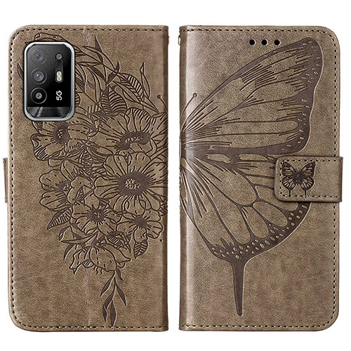 Leather Case Stands Butterfly Flip Cover Holder Y01B for Oppo A94 5G Gray