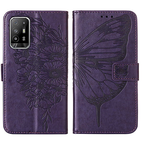 Leather Case Stands Butterfly Flip Cover Holder Y01B for Oppo A95 5G Purple