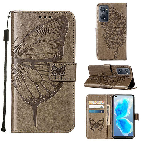 Leather Case Stands Butterfly Flip Cover Holder Y01B for Oppo A96 4G Gray