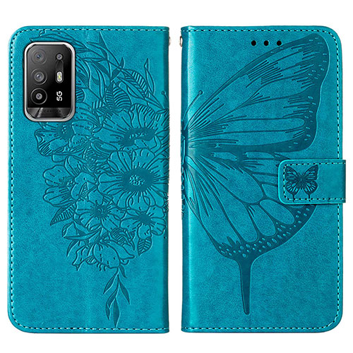 Leather Case Stands Butterfly Flip Cover Holder Y01B for Oppo F19 Pro+ Plus 5G Blue